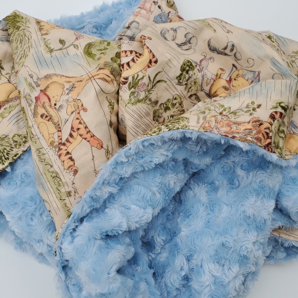 Winnie The Pooh Toile Cotton Calico Baby Blanket 30x34